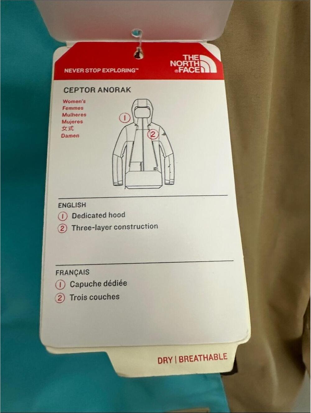 The North Face Anorak Teal Front with Tan Sleeve Hooded Pullover - Picture 3 of 6